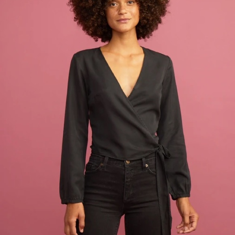 Marine Layer Carmen Wrap Top in Black